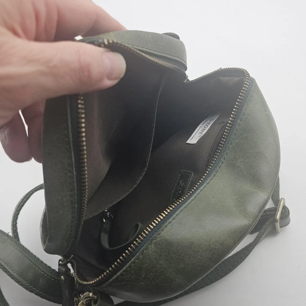 S-ZONE Crossbody Purse Womens Small Green Leather Round Circle Bag Zip